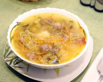 Рассольник с рисом и языком